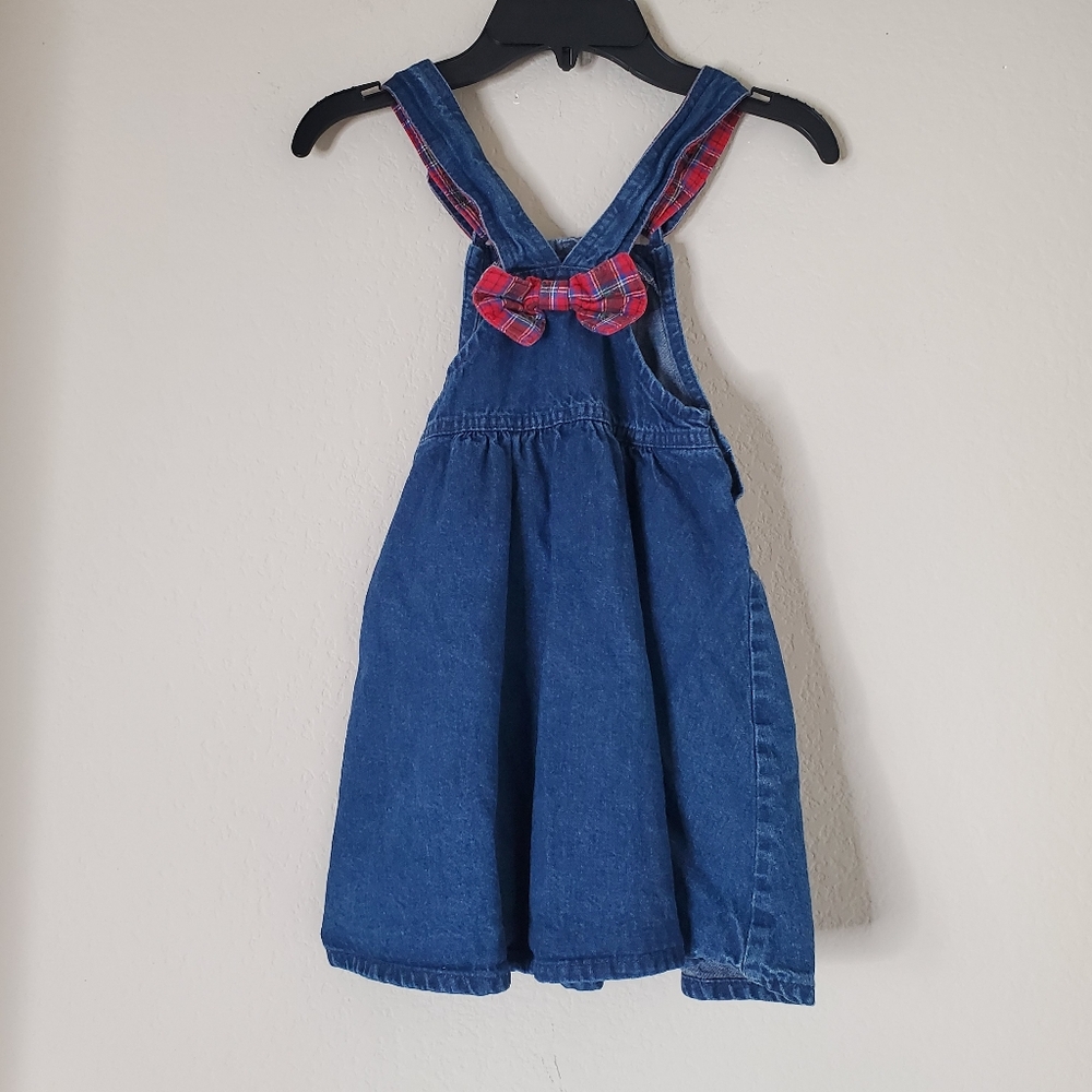 Vtg Oshkosh Vestbak Overall Jumper Dress Denim Red Plaid Trim USA Classic Size 6 - Picture 7 of 8
